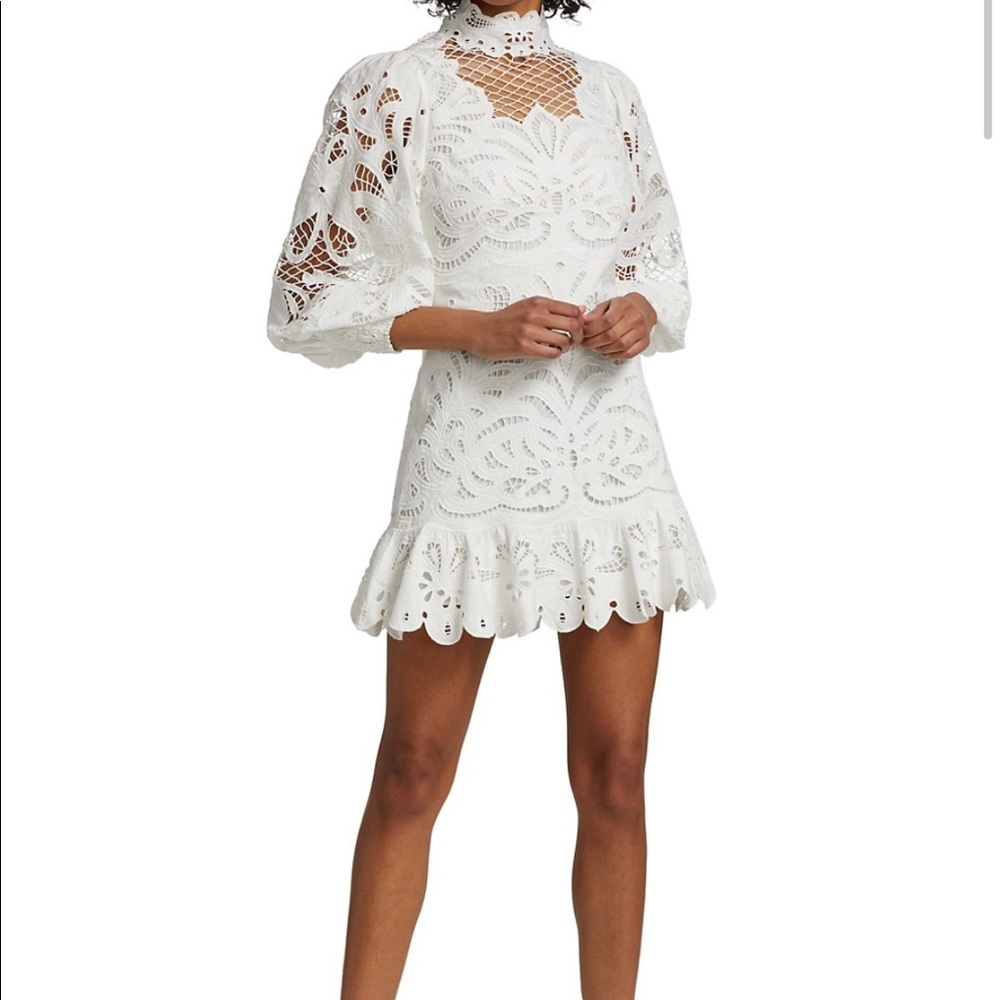 Alice & Olivia Yazmin Puff Sleeve Eyelet Lace Dress